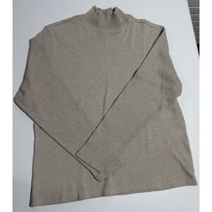 Vintage Eddie Bauer Shirt Mens XL Beige Mock Neck Long Sleeve 100% Cotton